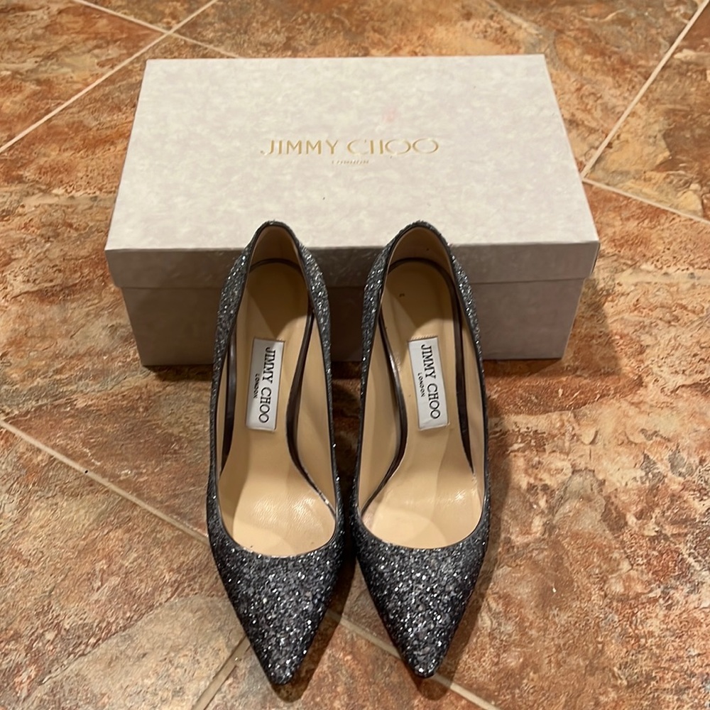 JIMMY CHOO ROMY 100 NAVY/SILVER